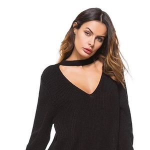 V-Neck Chocker Sweater